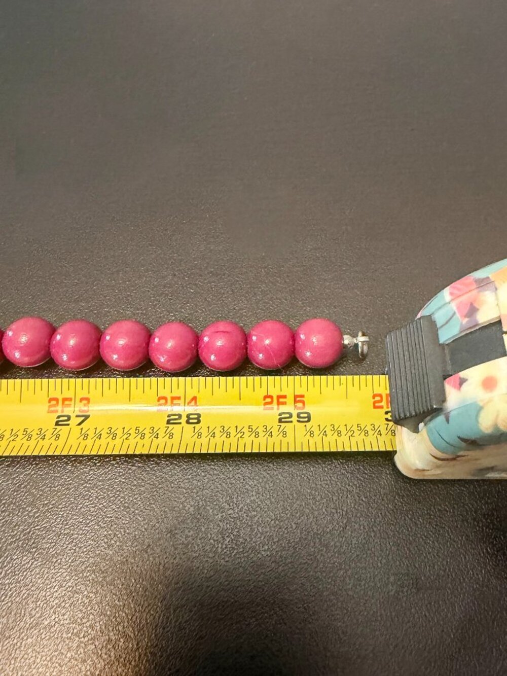 Vibrant Magenta Pink Wood Bead Necklace - 29” Long - Boho Statement - Picture 7 of 7